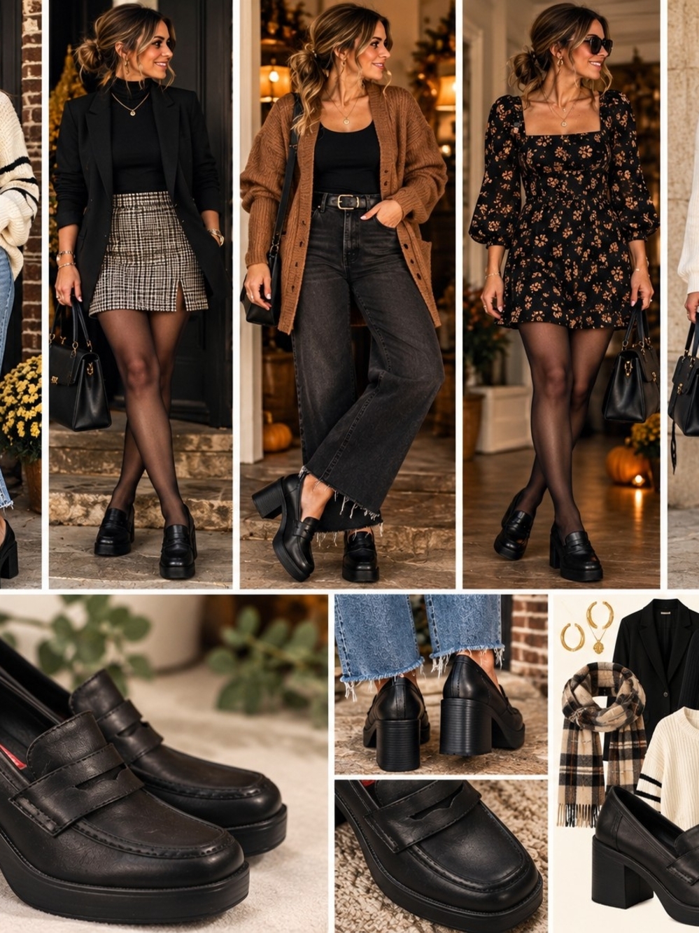 POP Black Leather Platform Mules with Block Heel